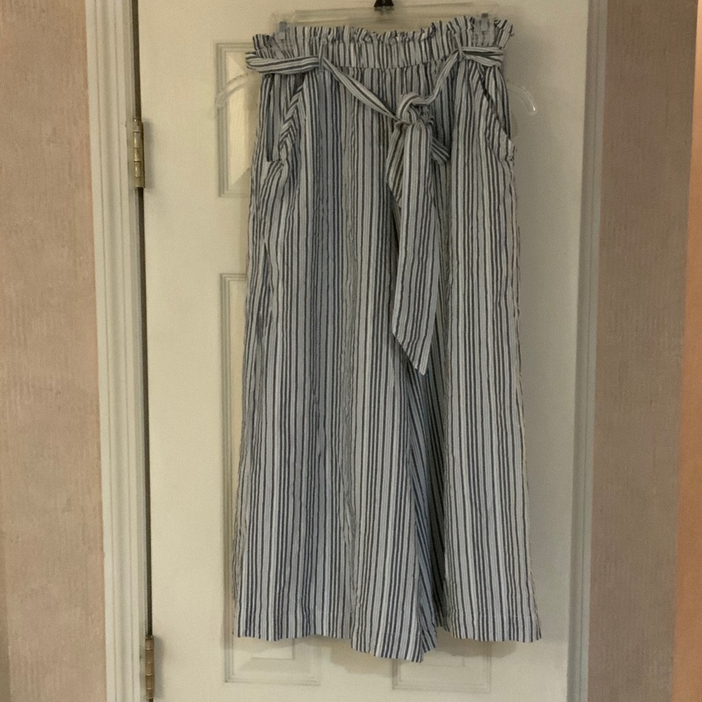 American Eagle Outfitters Navy and White Striped Wide Leg Pants